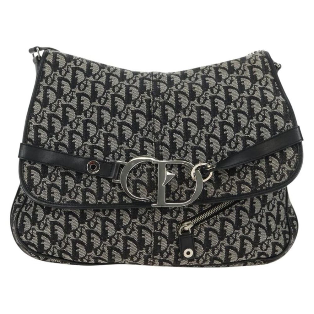 Christian Dior Vintage Cd Flap Messenger Diorissimo Canvas Black Canvas Shoulder